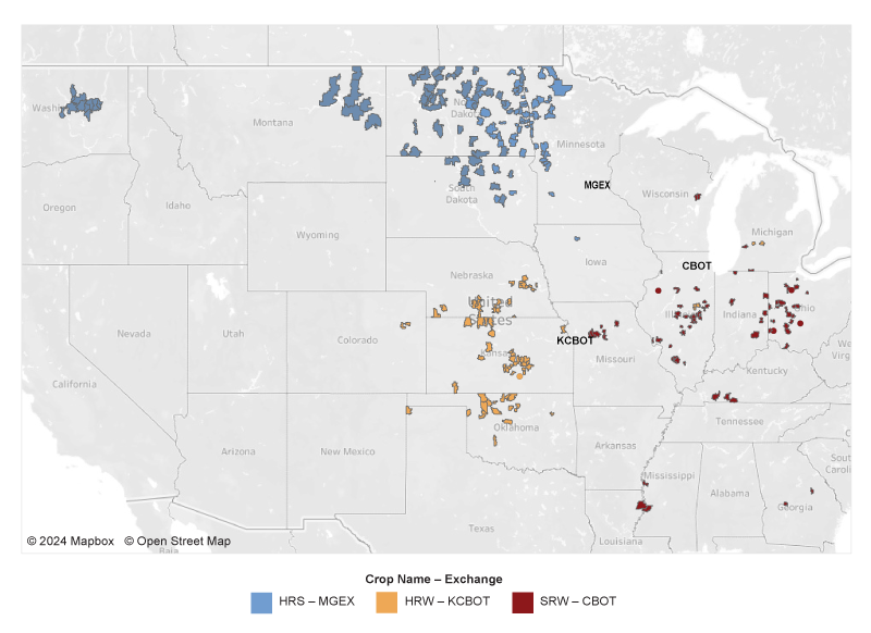 Figure 3 is geolocation map of where is stored in the US by type of wheat.