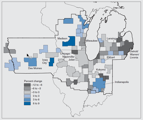 Figure 1 depicts the MSA job growth from 2000 to 2005 in the Midwest region.