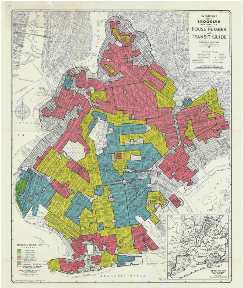 Figure 1, panel B is a 1938 HOLC redlining map for Brooklyn.