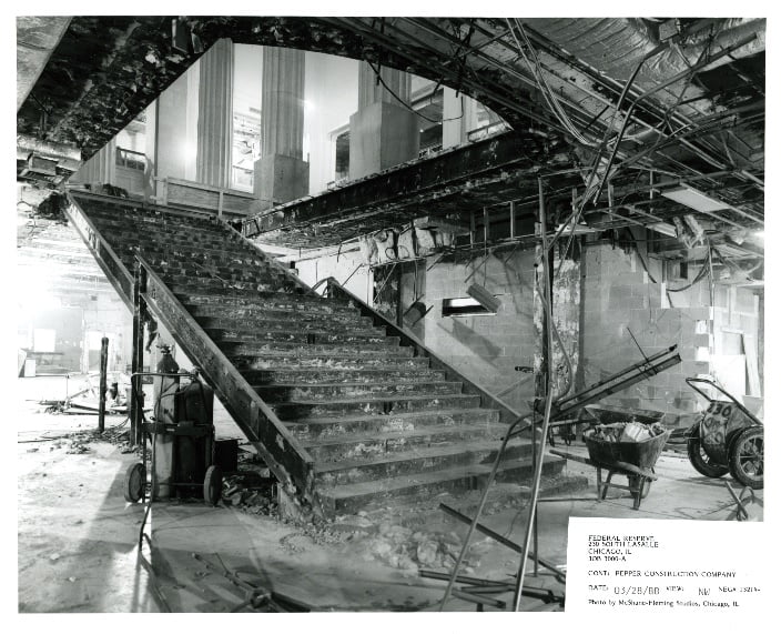 The central stairs being demolished