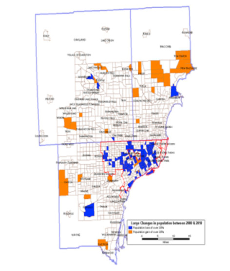 Map showing population of the Rust Belt