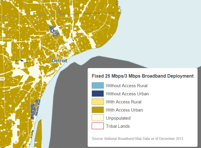Map showing access to high-speed internet in Detroit