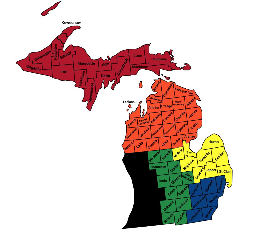 Michigan counties by region