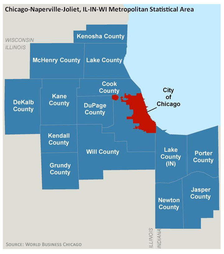 Map of Chicago and surrounding areas