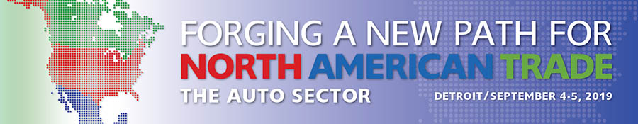 Forging a New Path for North American Trade: The Auto Sector banner. Features an icon map of North America. 