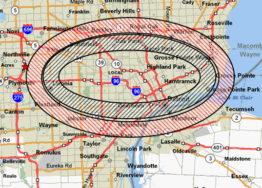 Map showing location of jobs
