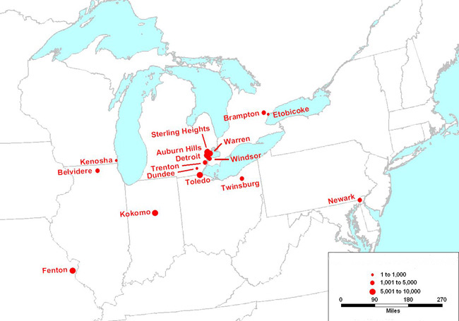 Chrysler footprint in U.S. and Canada employment