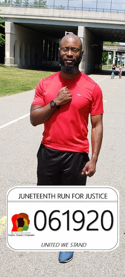Employee Bryan Hardaway participating in the Juneteenth Run for Justice virtual 5k event.