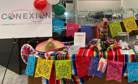A festive buffet table hosted by Conexión, the Bank’s Latinx ESNG, for on-site essential services staff.
