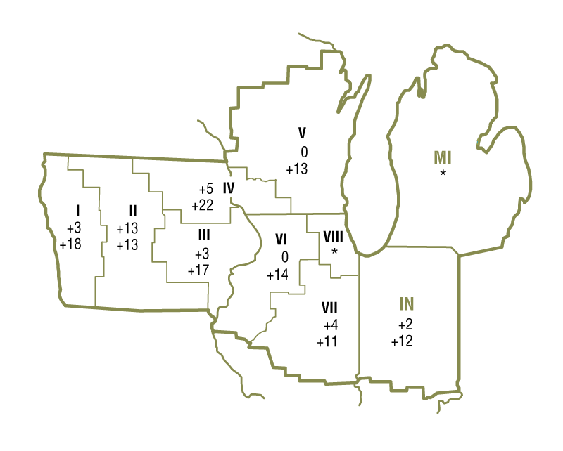 The map shows quarterly and year-over-year percent changes in farmland values for geographical areas within the Seventh Federal Reserve District. There were insufficient survey responses from certain areas, so changes in farmland values are unavailable for these geographical areas.