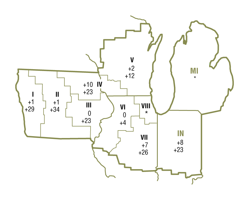 The map shows quarterly and year-over-year percent changes in farmland values for geographical areas within the Seventh Federal Reserve District. There were insufficient amounts of survey responses from certain areas, so changes in farmland values are unavailable for these geographical areas.