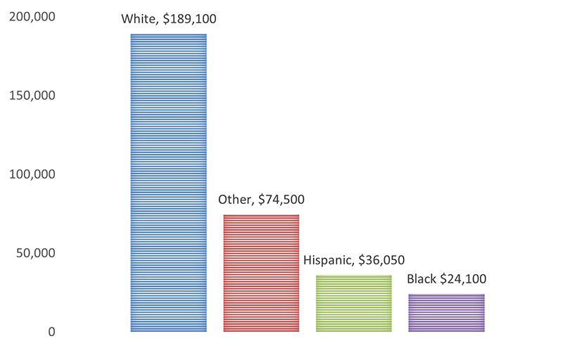 Figure 2 shows median net worth by race and ethnicity for 2019.