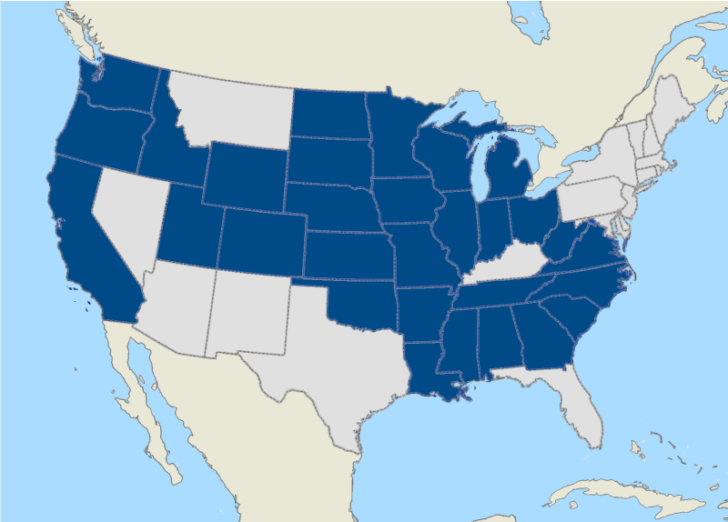 Figure 3 is a map showing within the contiguous United States where at the state level annual fees are levied for registering fully electric vehicles and, in some cases, also plug-in hybrid electric and/or hybrid electric vehicles.